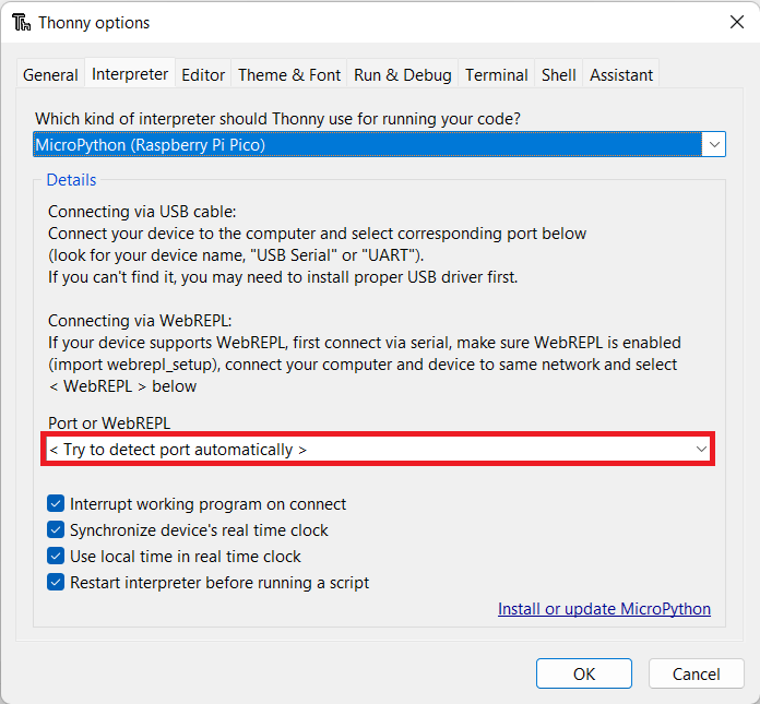 Thonny Interpreter Tab