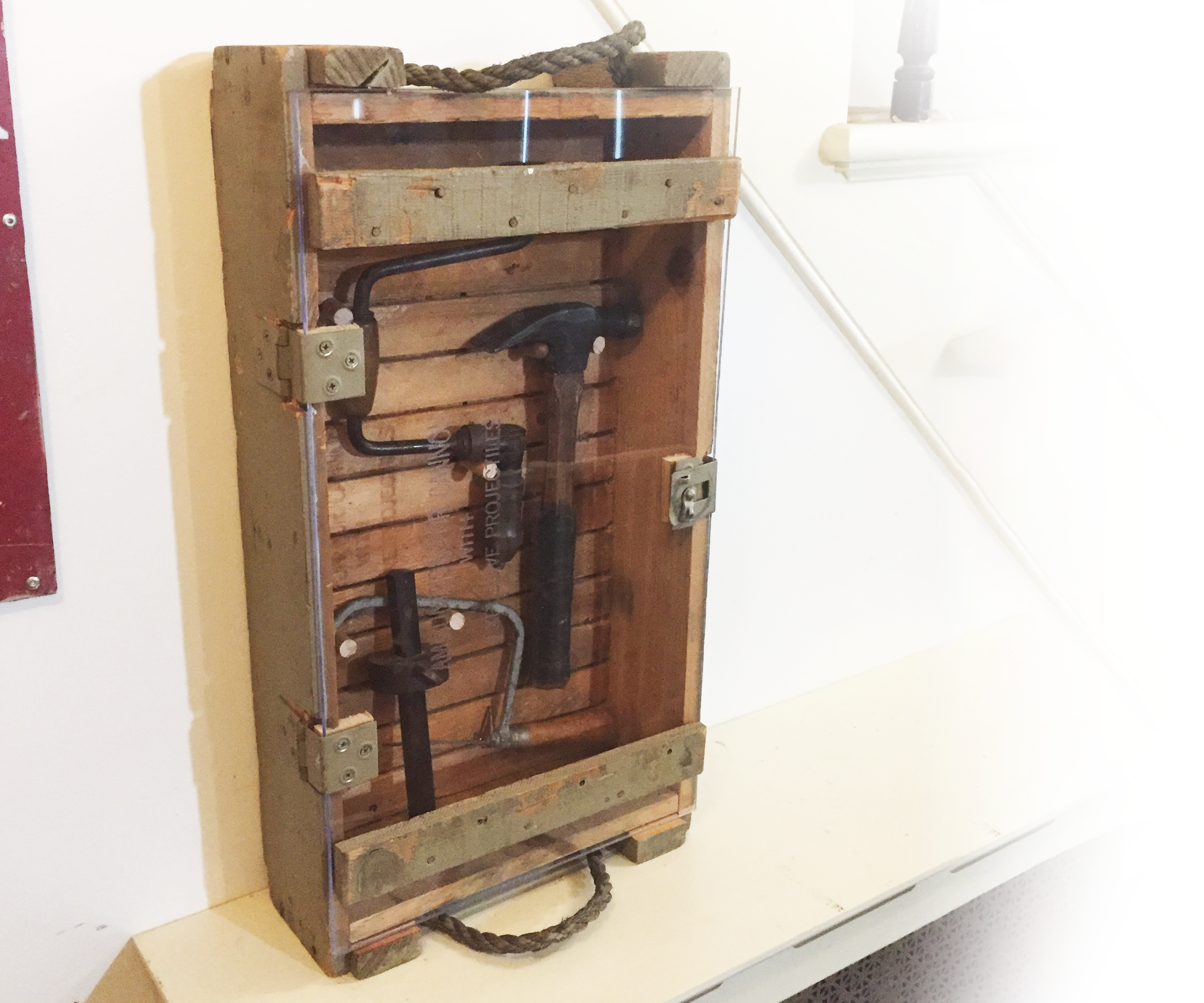 Vintage Ammo Crate Display Case With Custom Sliding Slat Hangers