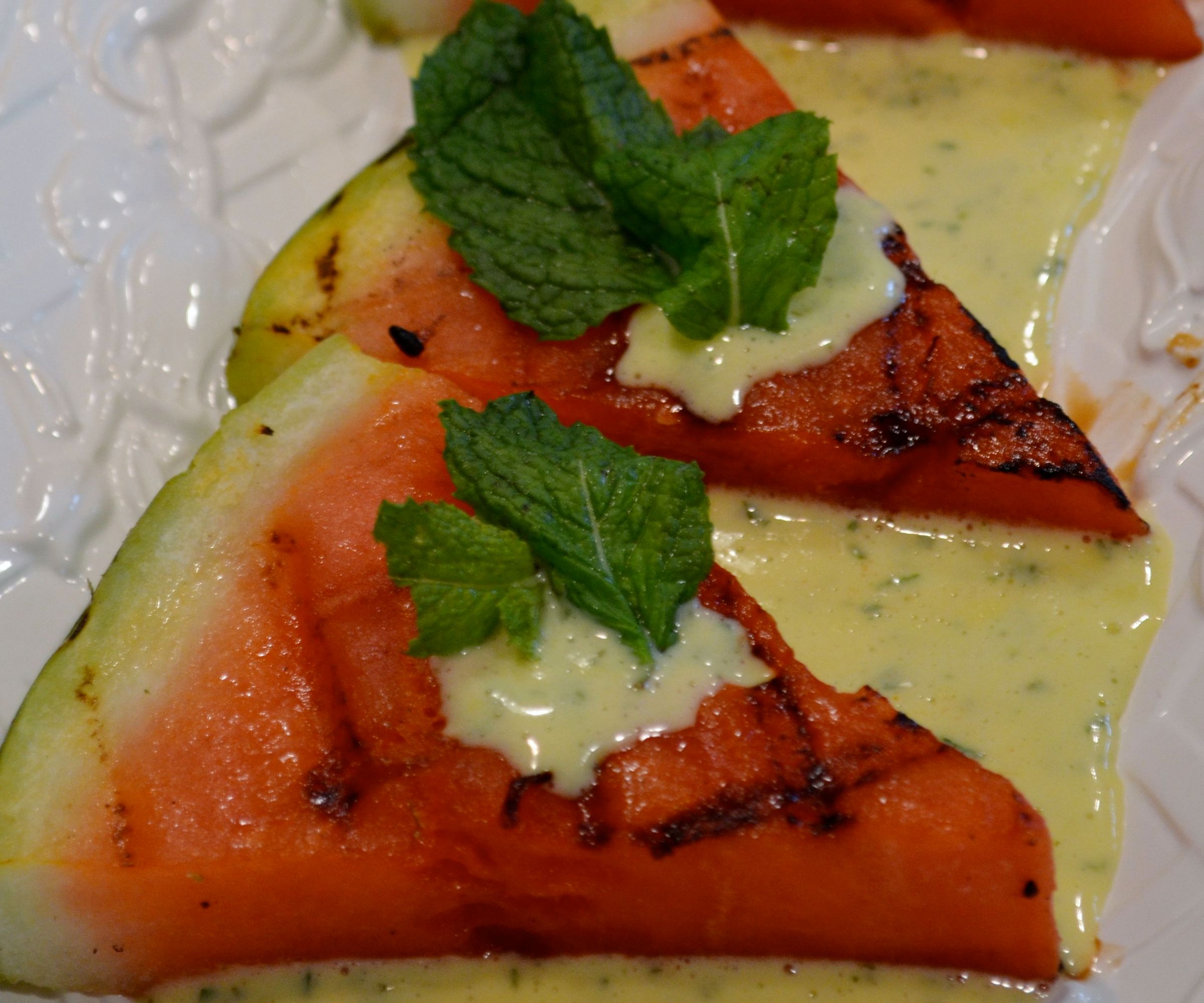Grilled Watermelon with Chervil and Mint sauce
