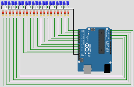 Arduino Simulator - LED Chaser With 20 LEDs and Arduino UNO