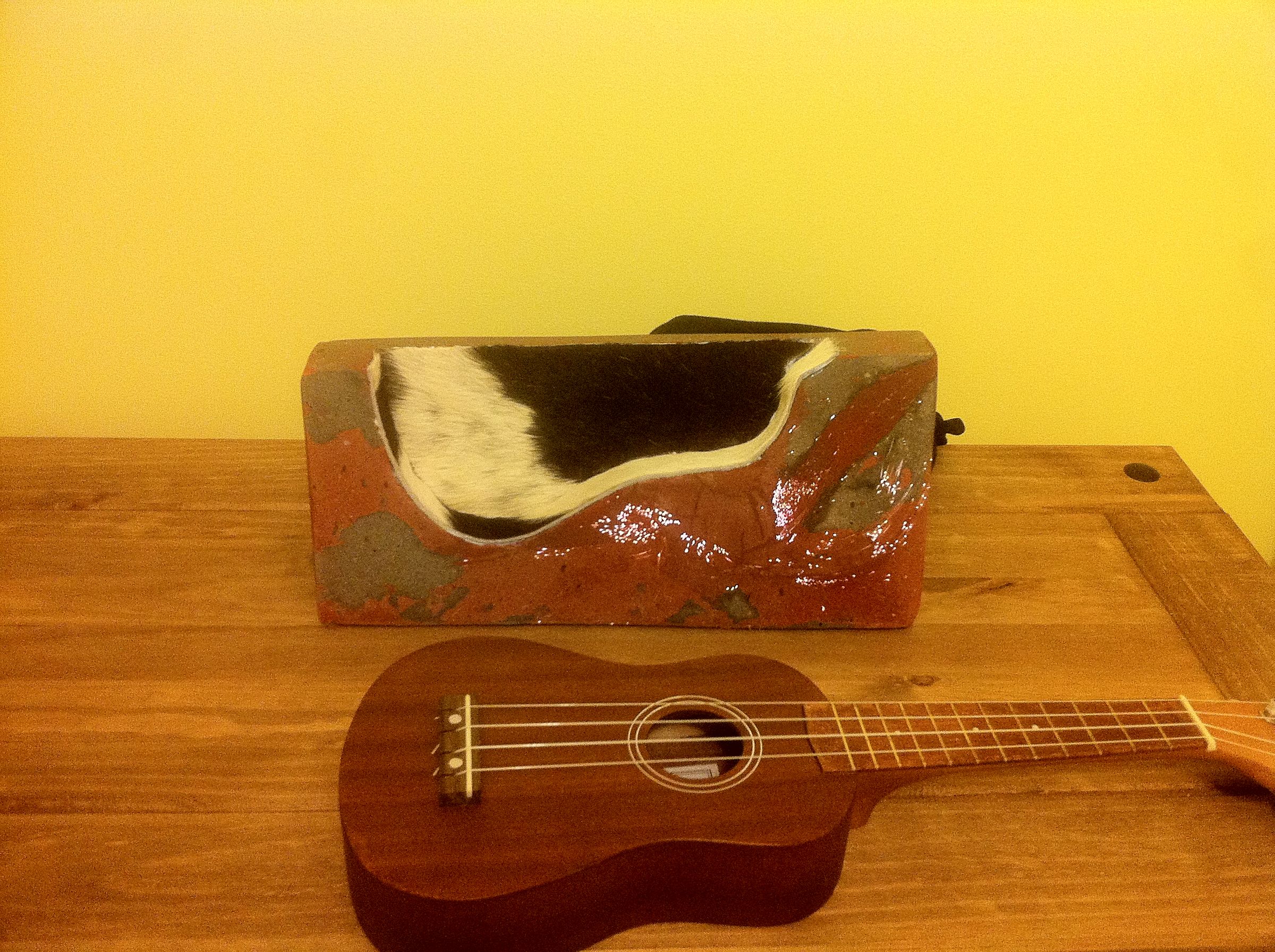 Polished Concrete Ukulele Stand With Colour Change Fibre Optic Lights and Sugru Feet