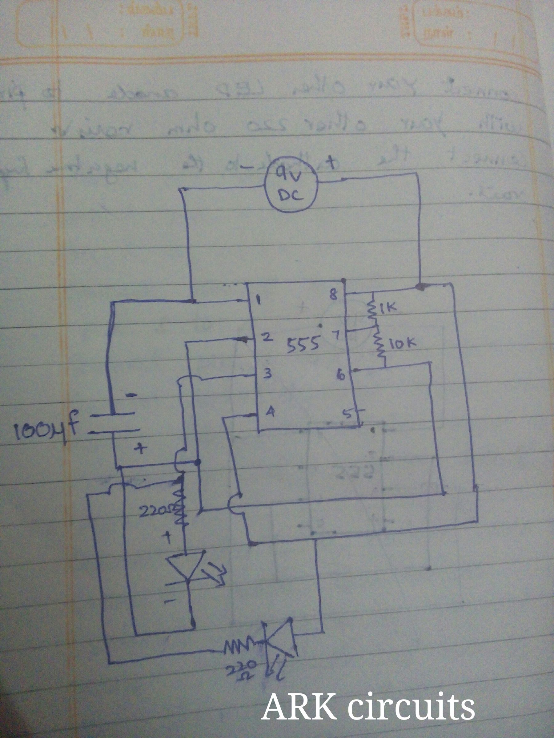 simple alternate LED flashing using 555 timer