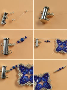 Make the Eighth Part of the Blue Glass and Seed Bead Bracelet