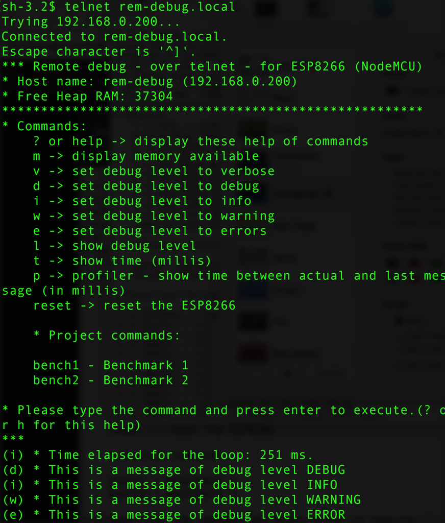 Remote Debug for Arduino ESP8266 Over Telnet