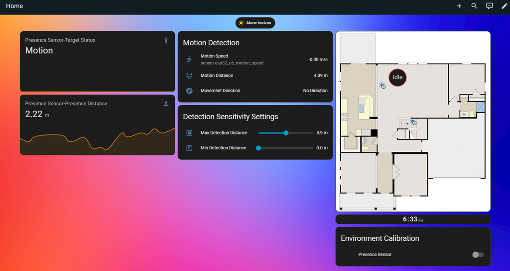 ESPHome dashboard with presence sensor device