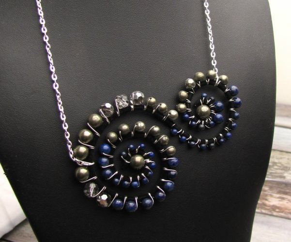 Wire Wrapped Gemstone Swirl Statement Necklace