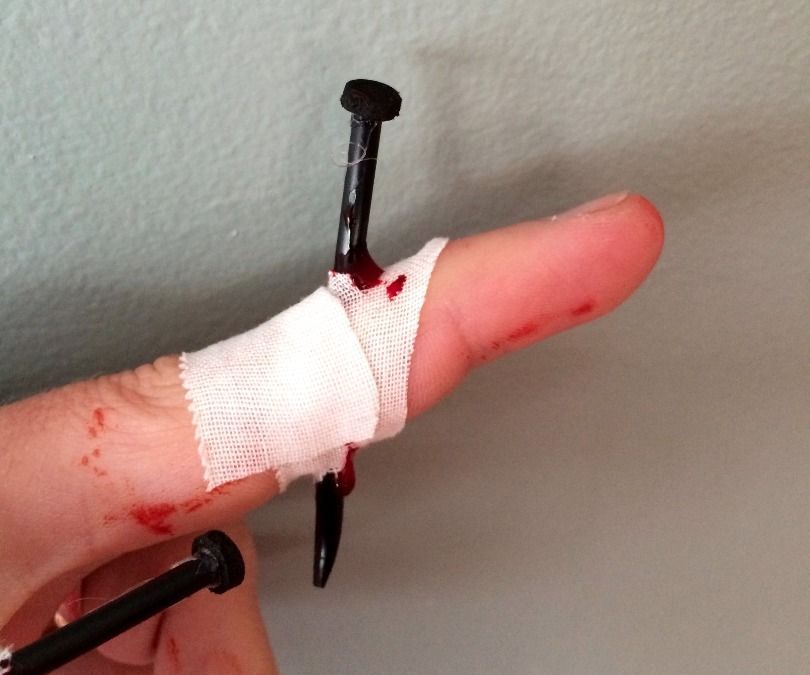 Easy, Fast, Safe, Cheap Bloody Nail Through Finger - Craft for Halloween Fundraiser Gathering