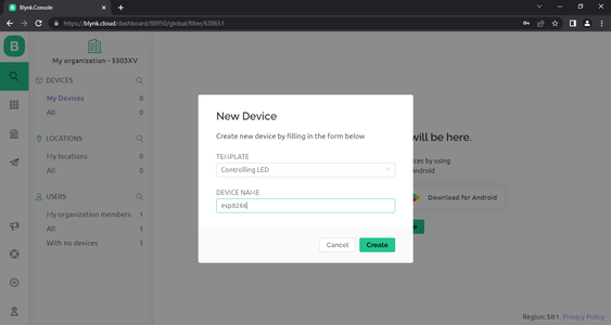 Create Device on Bylnk 2.o