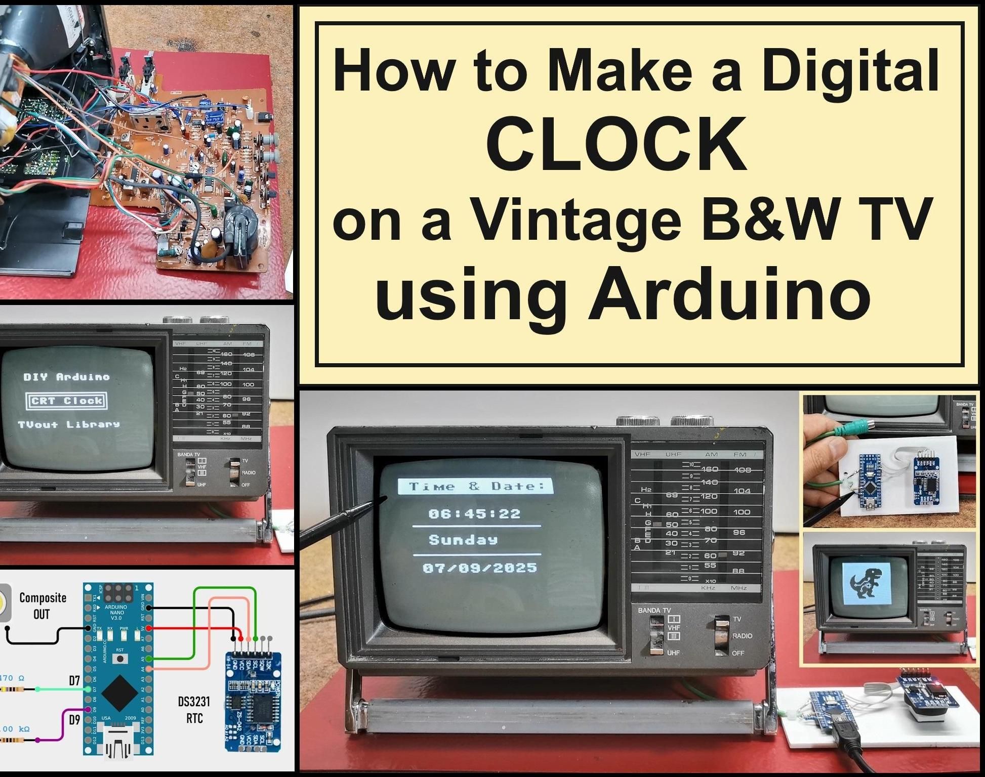How to Make a Digital Clock on a Vintage B&W TV Using Arduino