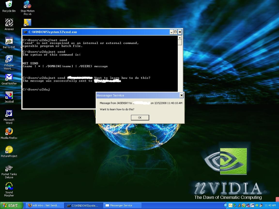 Net Sending on a Computer