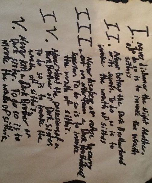 Aged Dark Brotherhood Tenets