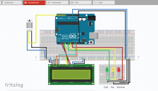 Temp & Humidity Sensor With LCD Disp & LED Indicator : 5 Steps (with ...