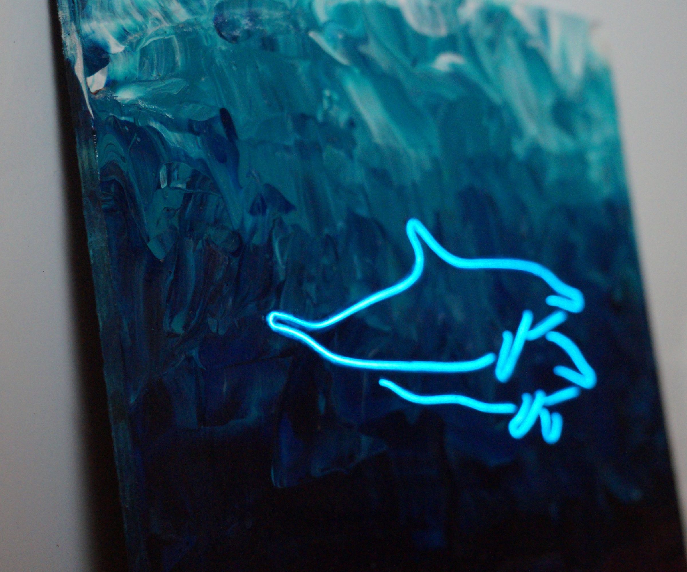 Glowing El Wire and Acrylic Pour Art