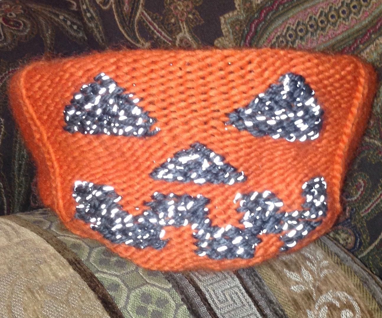 Reflective Knit Pumpkin Candy Bowl Coozie 