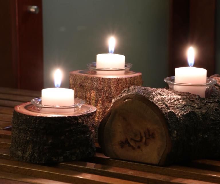 Natural Wood Candle Holders