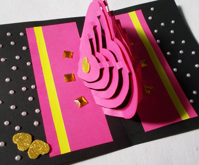 DIY 3D Kirigami Card Making Ideas : How to Make Heart Pop-Up Love Card 