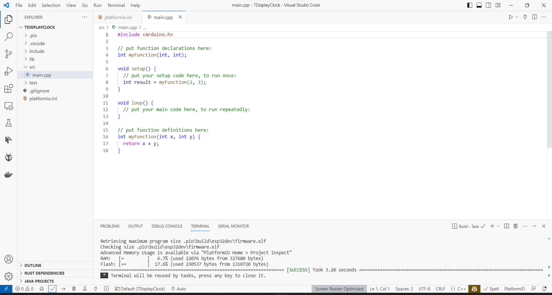 Extending a TFT_eSPI Example With TTGO T-Display Using PlatformIO, With ...