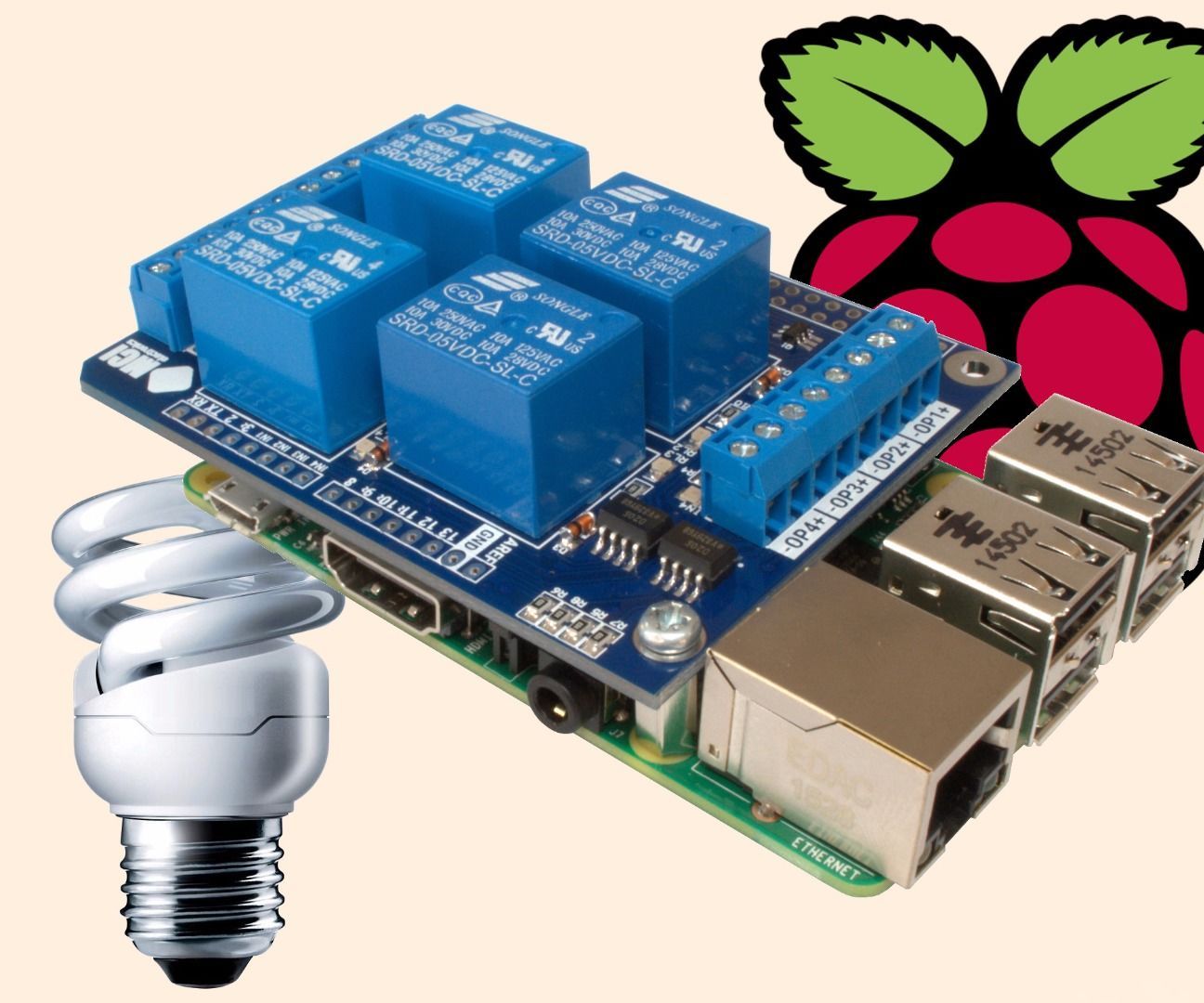 4-Relay Shield + Raspberry Pi B+ (V2 B)