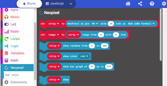 Add Neopixel Extension to the Blocks Editor