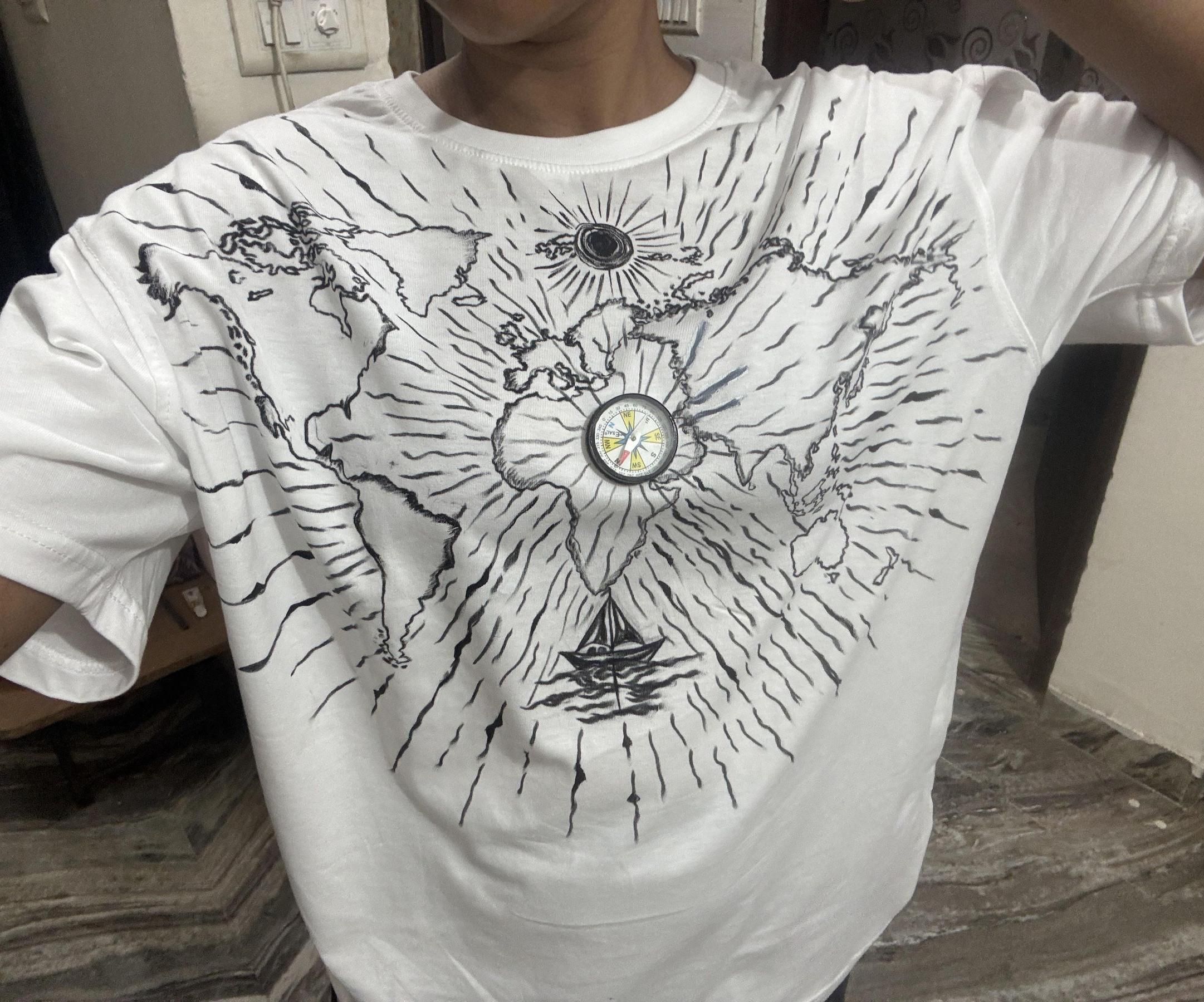 DIY World Map T-Shirt With Functional Compass