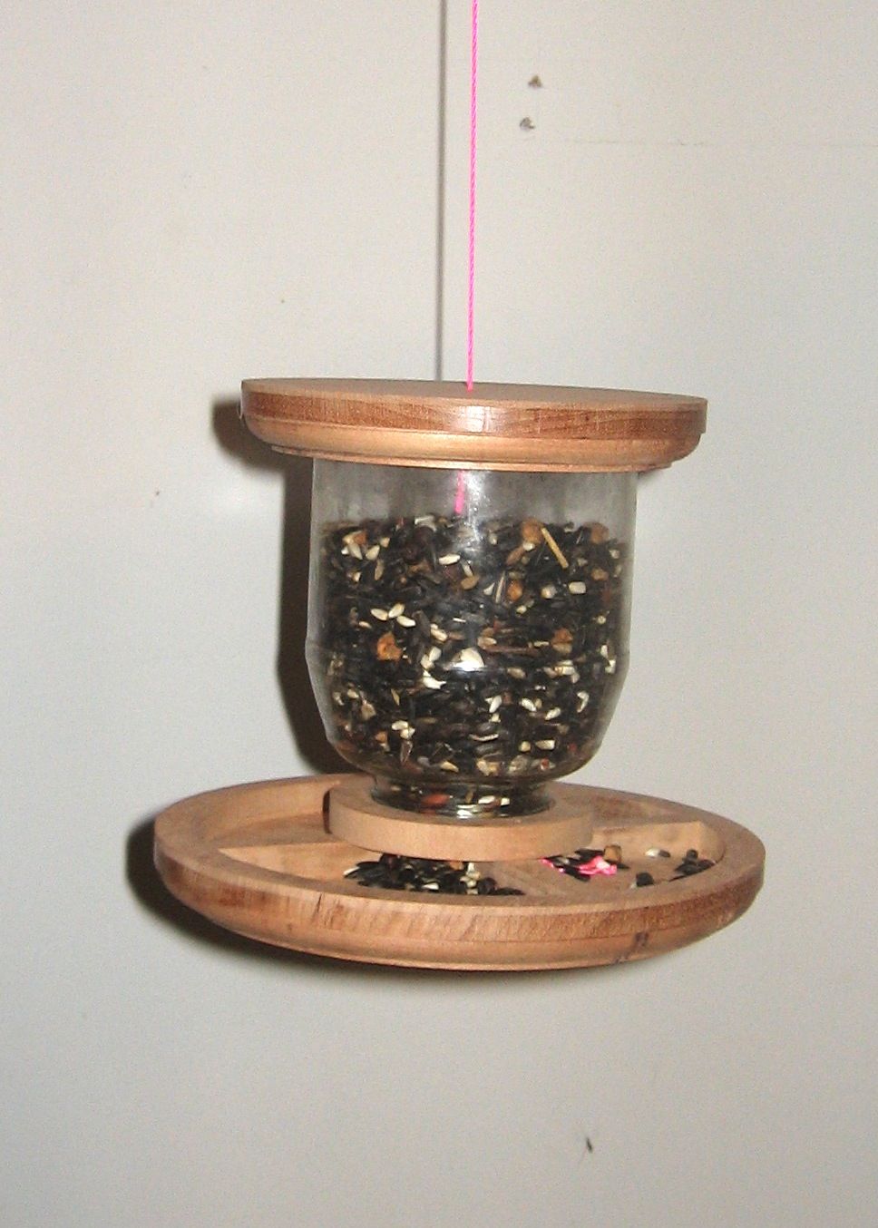 Hanging Bird Feeder With Wood and Recycled Jar