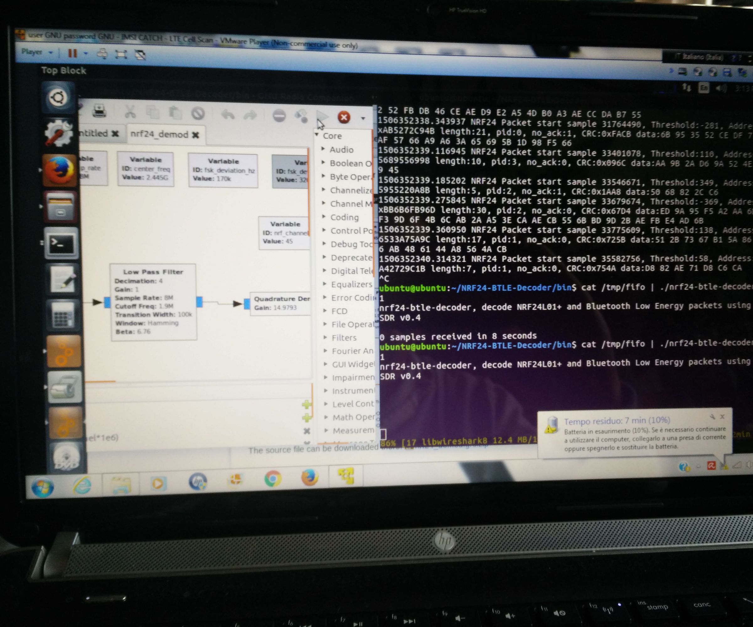 SMART INSTALL NRF24-BTLE-Decoder ON WINDOWS WORKSTATION AND VMWARE WITH HackRF