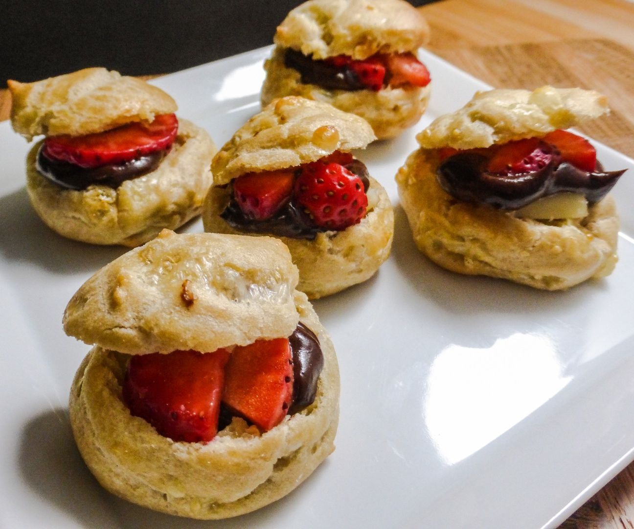 Earl Grey Gougeres W/ Dark Chocolate, White Cheddar & Strawberries