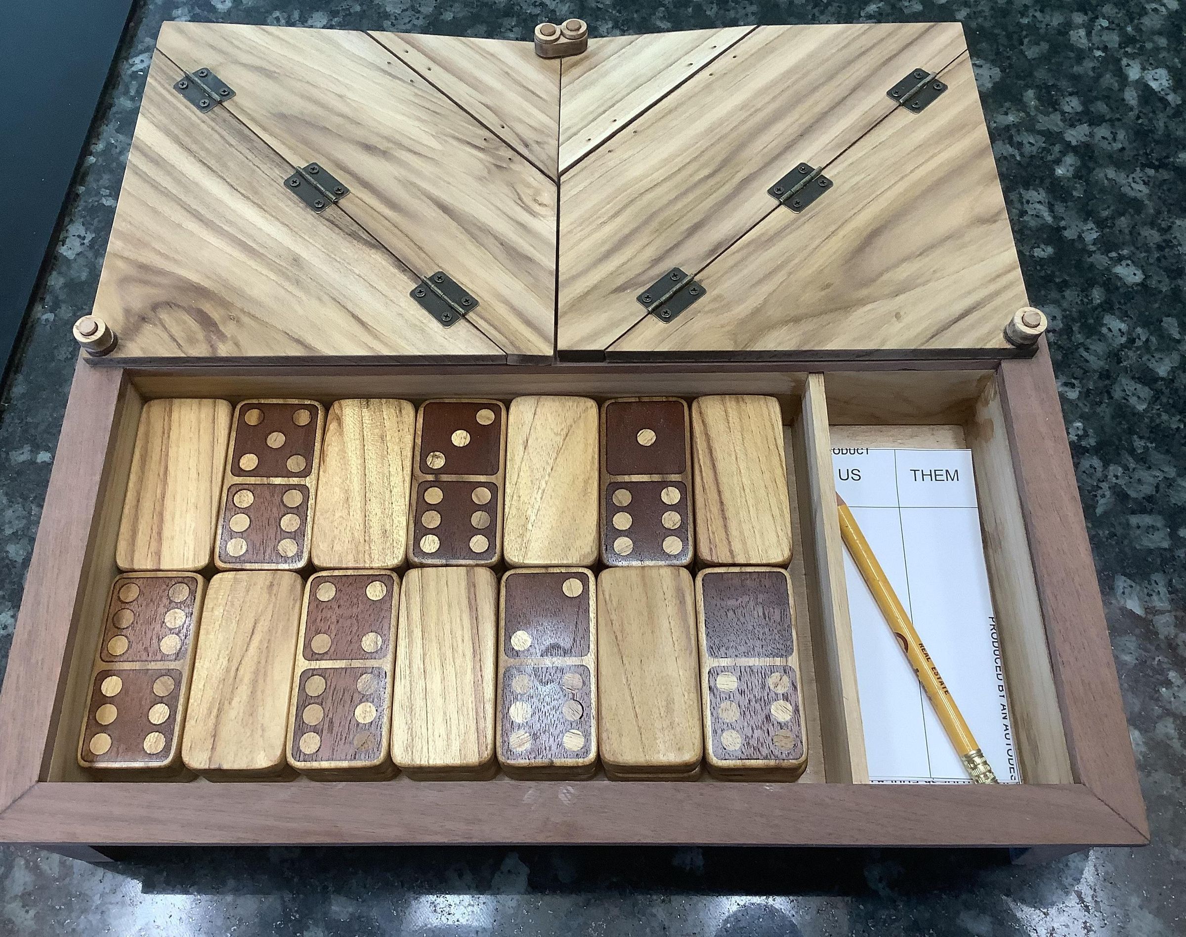 Teak and Walnut Inlaid Domino Set