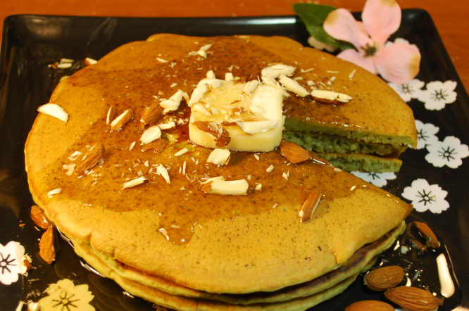 Green Tea Pancakes With Ginger Syrup (Vegan)