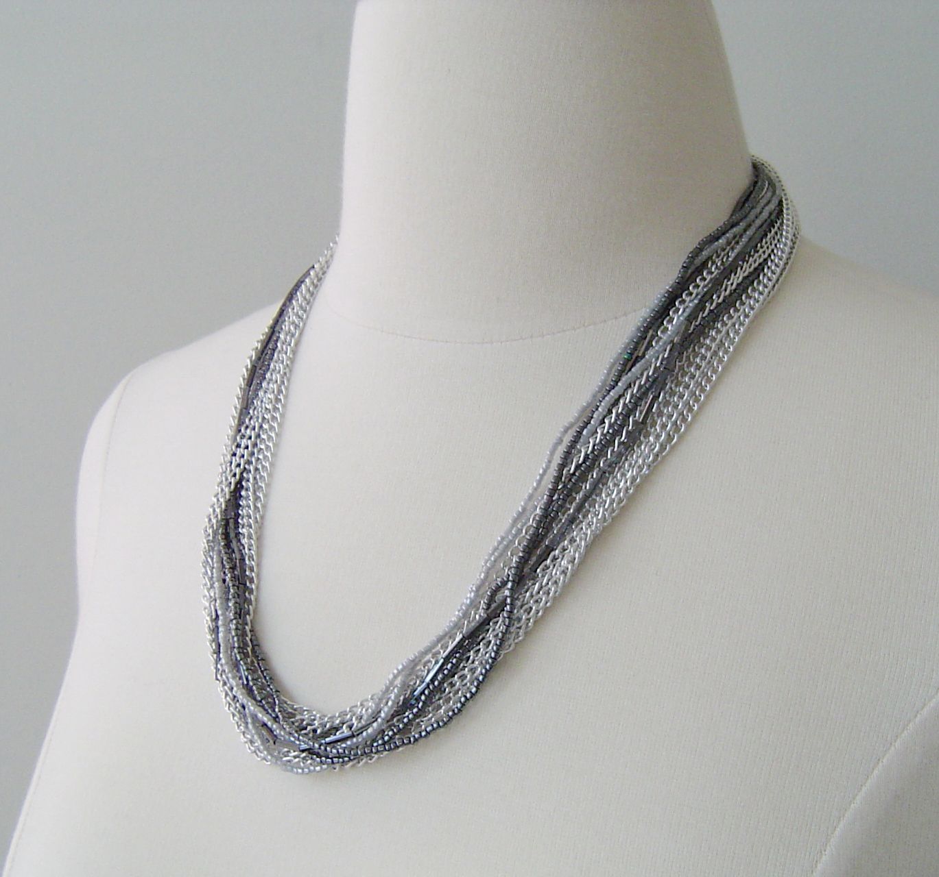 Metal and Glass Multi-strand Necklace