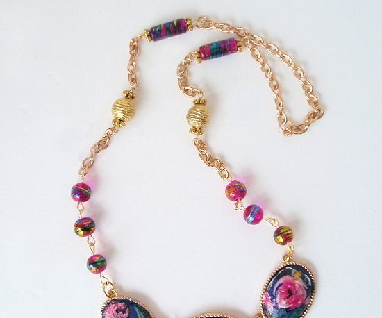 Decoupage Napkin Necklace Upcycle