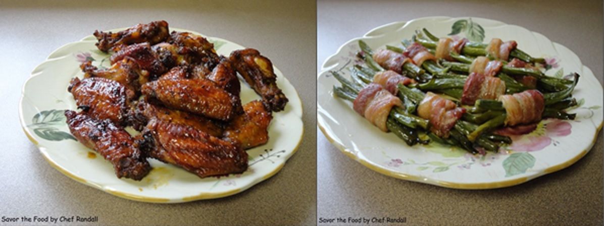 Bacon Wrapped Green Beans and Brown Sugar Finger Wings