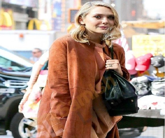 Elizabeth Olsen Trench Suede Leather Coat