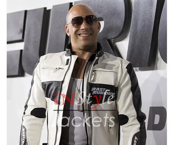 VIN DIESEL FAST AND FURIOUS 7 BLACK AND WHITE LEATHER JACKET