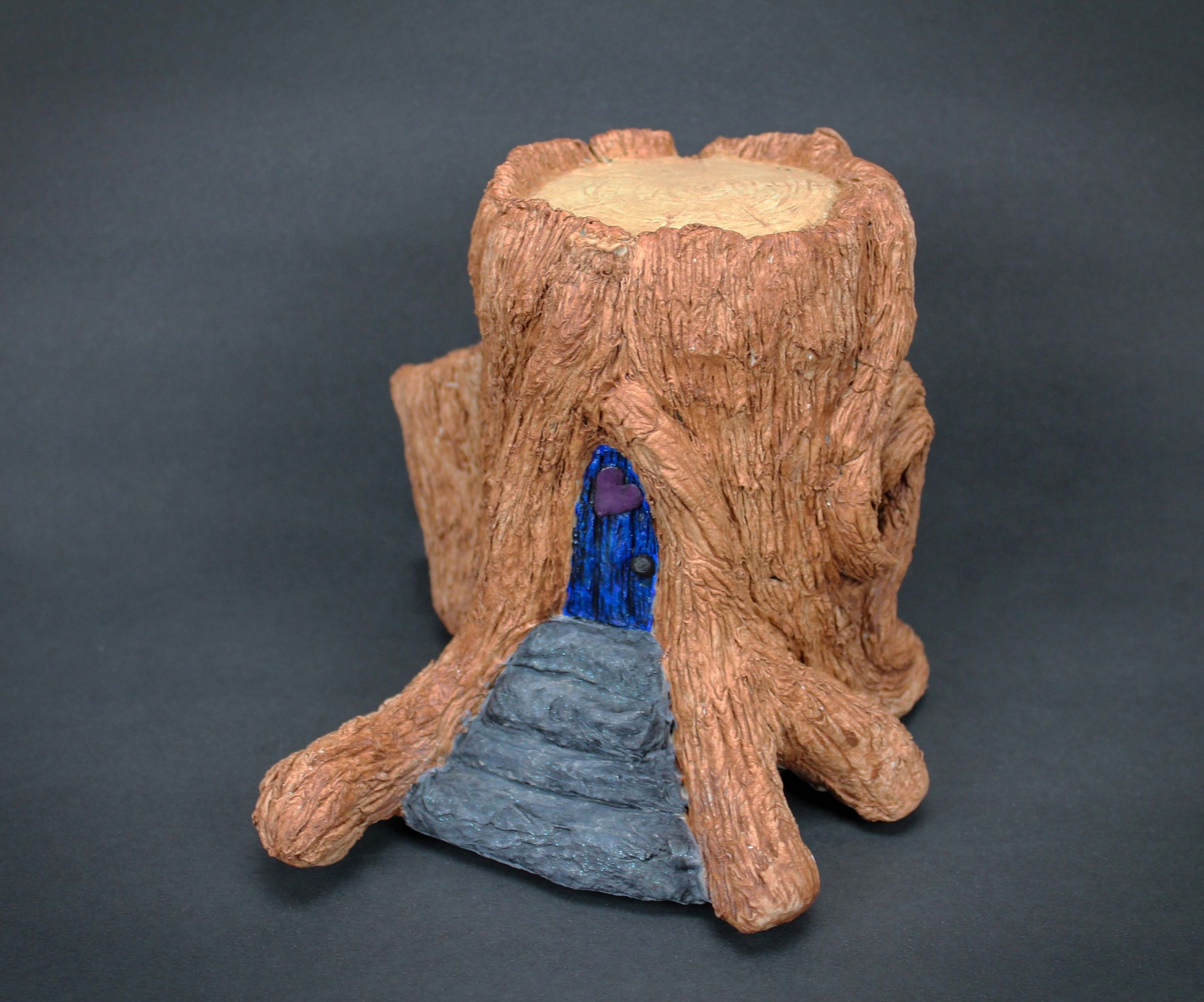 Tree Stump Fairy House Made With Paper Clay