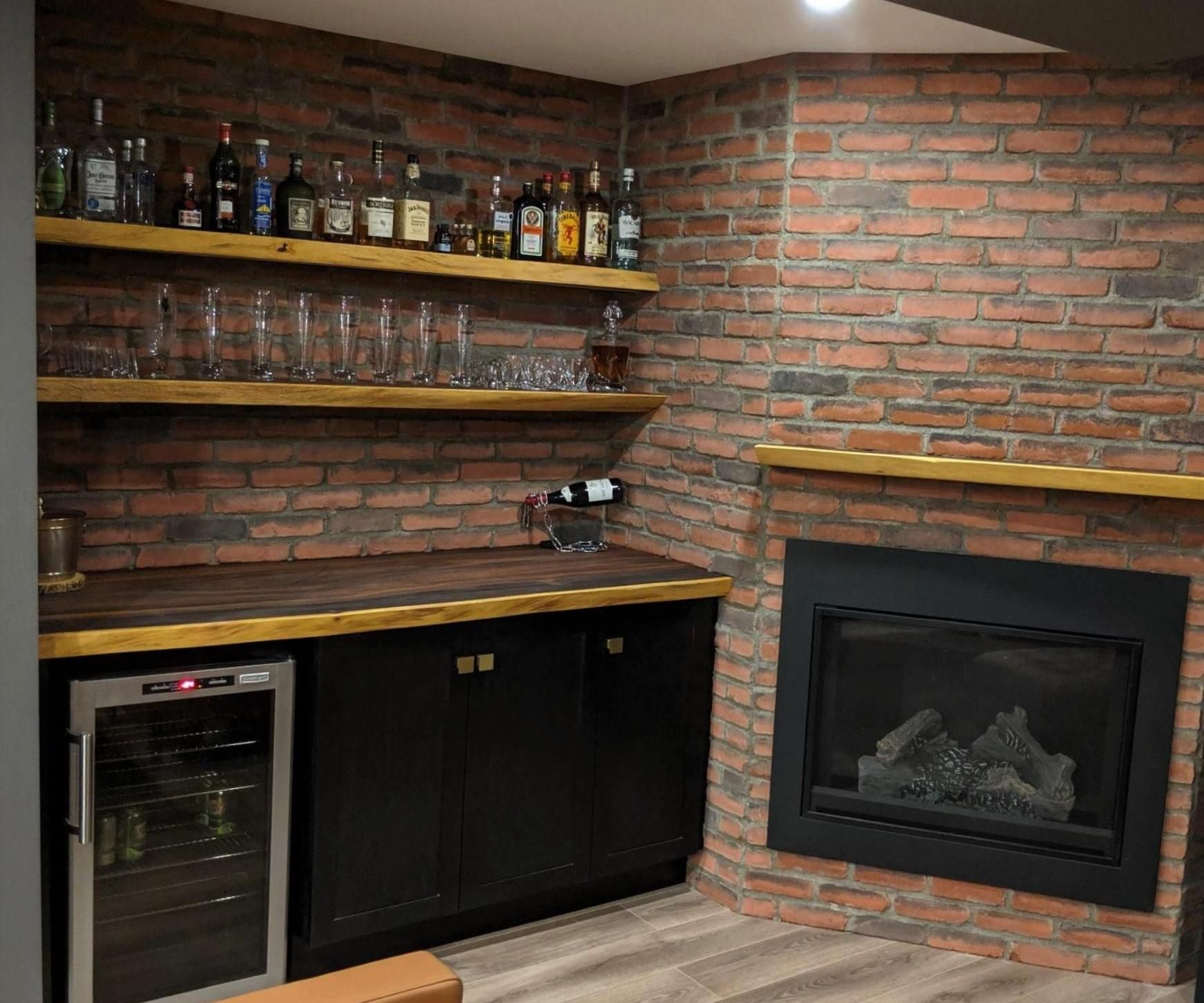 Live Edge Bar and Floating Shelves