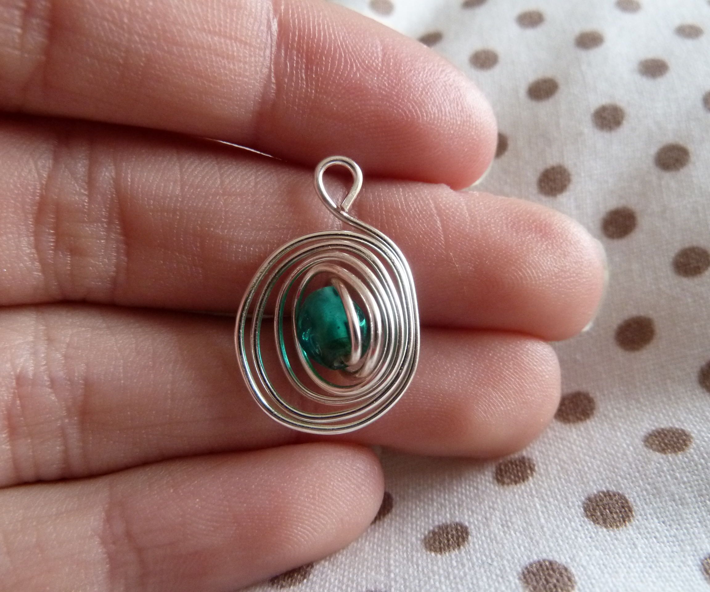 Swirly Wire Encased Bead Pendant