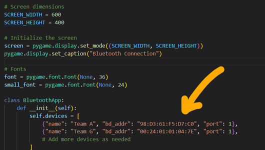 Adding the Addresses of the Bluetooth Modules to the Code