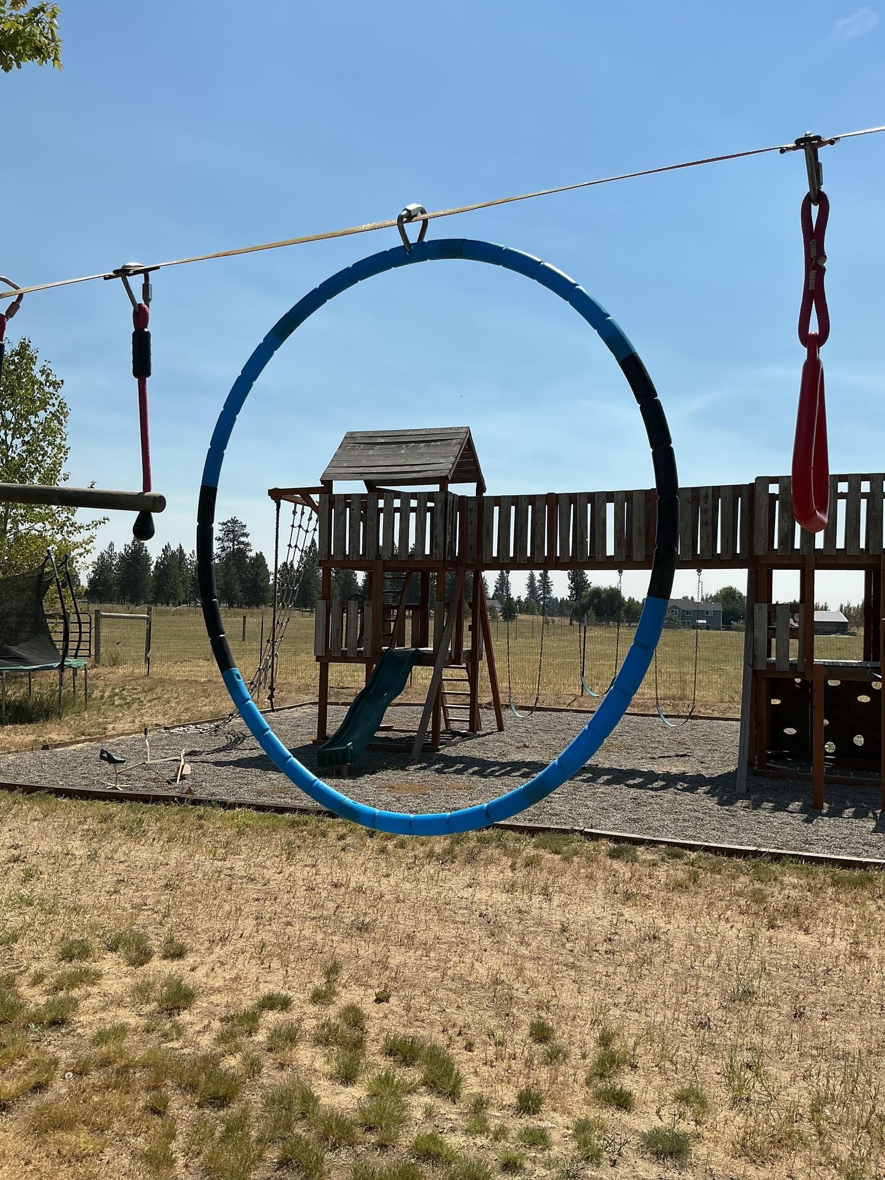 Upcycled Hula Hoop Football Target for Backyard Ninja Course