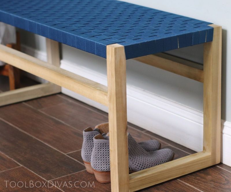 Modern Bench With Woven Fabric Seat