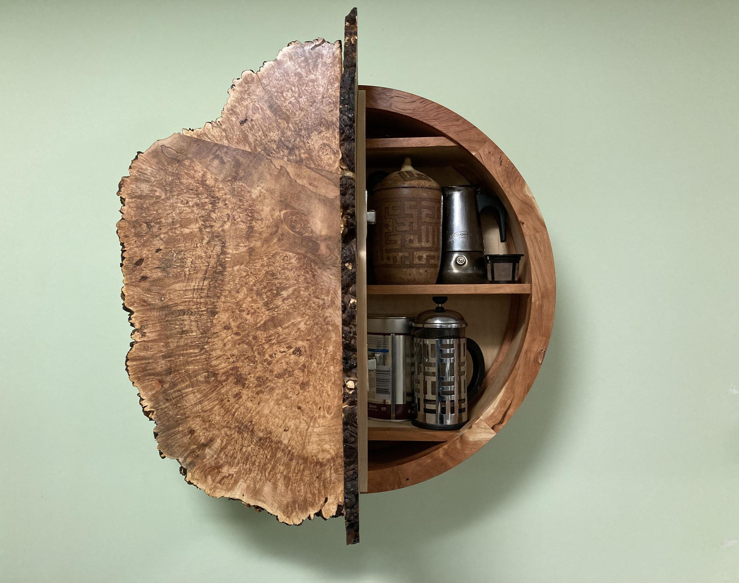 Round Cabinet With Burl Doors