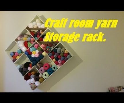 Yarn shelves for craft room storage.