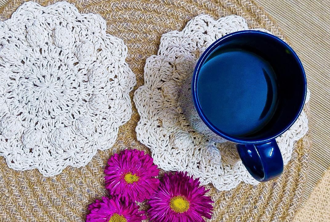 Easy Textured Crochet Boho Coaster With Macrame Thread