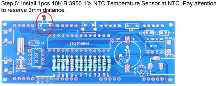 Install 1pcs 10K B:3950 1% NTC Temperature Sensor at NTC