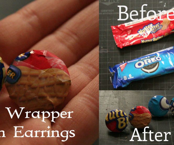Candy / Food Wrapper Button Earrings