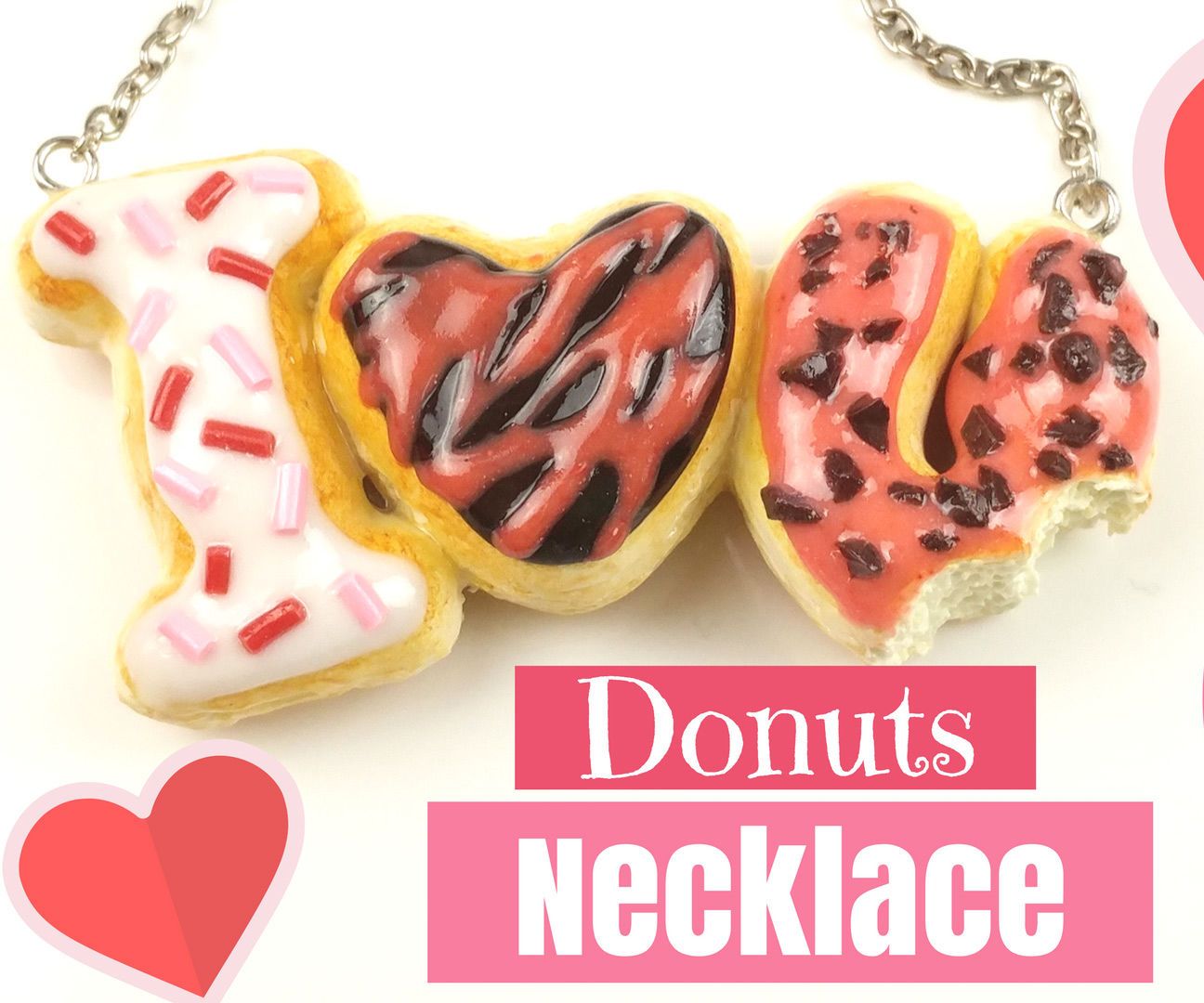 ?''I LOVE YOU'' Donuts Necklace-Polymer Clay Tutorial-Valentine's Day DIY