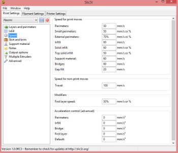 Slicer Config > Print Settings > Speed