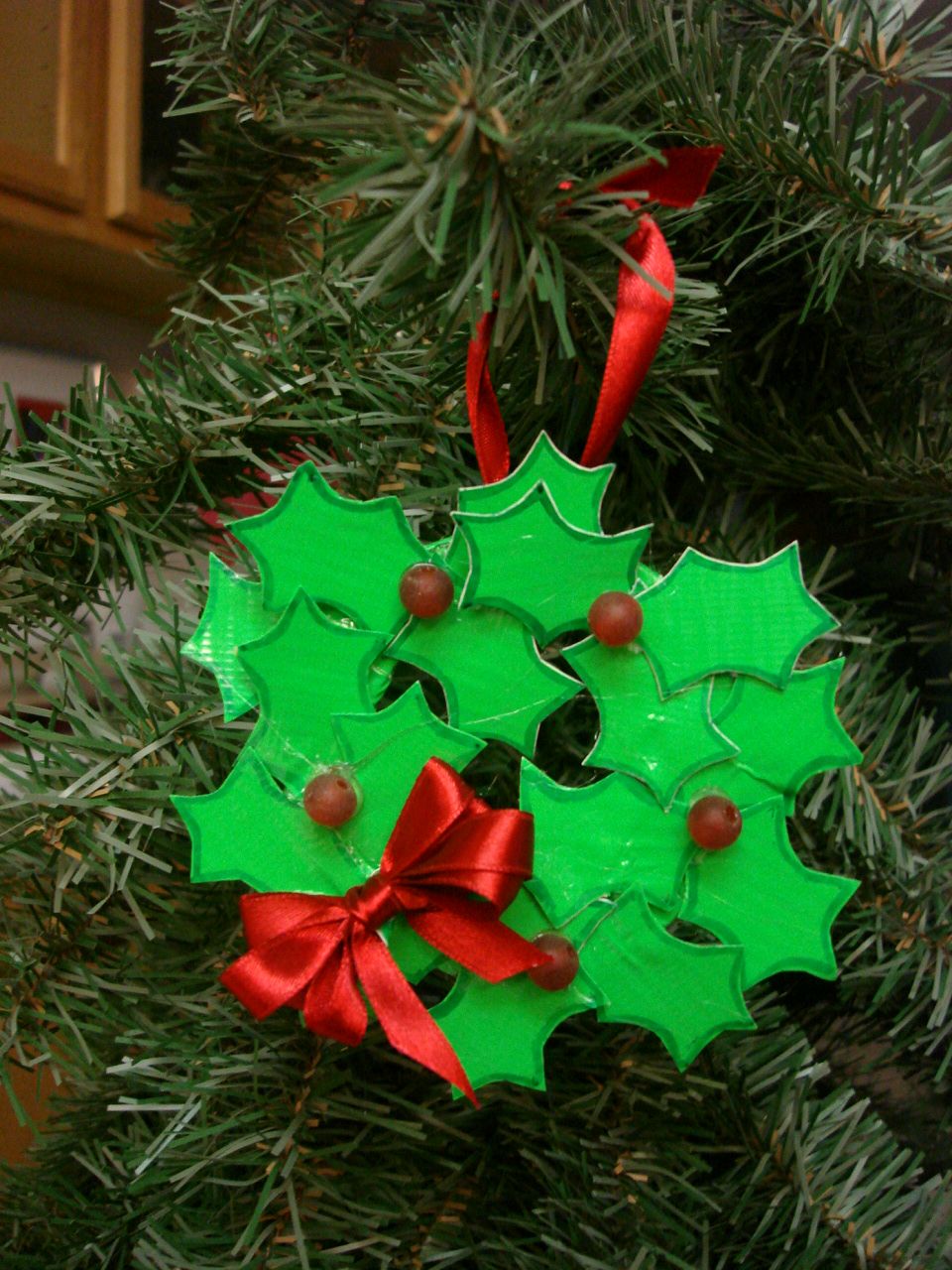 Wreath-shaped Ornament Out of Duct Tape