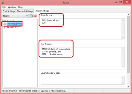 Slicer Config > Printer Settings > Custom G-Code