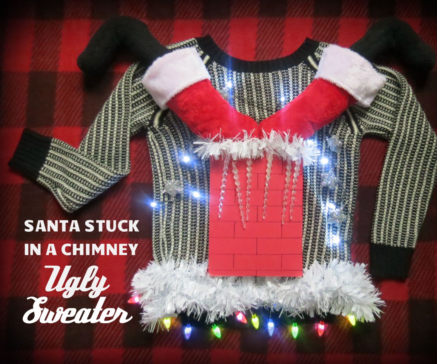Santa Stuck in Chimney Ugly Sweater